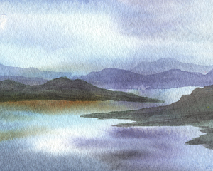 Calm Peaceful Waters Contemporary Watercolor Land