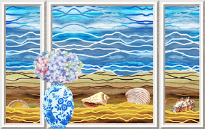 Hydrangea Flowers Bouquet In Oriental Vase Window