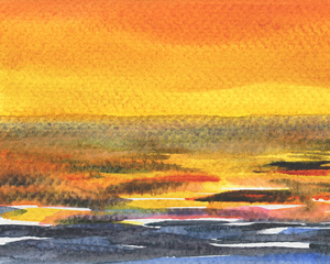 Seascapet Sunset Watercolors Landscape 1