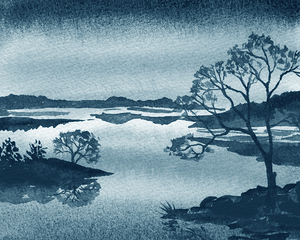 Sunset Above The Lake Watercolor Art 4