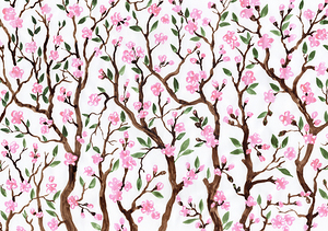 Watercolor Cherry Blossoms Trees With Pink Flower