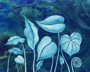 Art Teal Blue  Botanical Foliage Tropical Parjpg