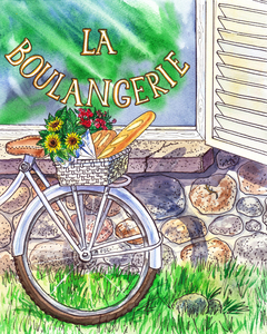 Bicycle With Basket Of Flowers And Bakery Window