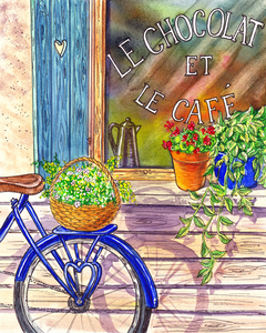 Bicycle With Basket Of Flowers And Cafe Windo