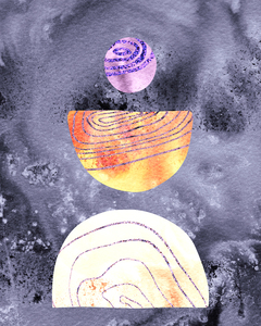 Boho Style Shapes On Cool Gray Marble Watercolor