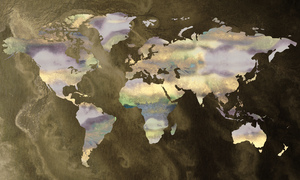 Brown Ocean Glowing Beige Colorful World Map