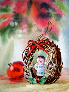 Christmas Angel Poinsettia Watercolor by Irin