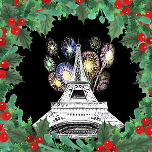 Eiffel Tower Christmas Paris Wreath Fireworks