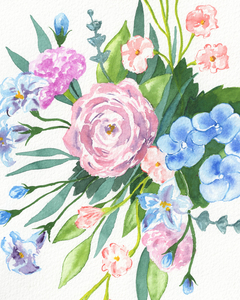 Fresh Pastel Colors Watercolor Flowers Bouquet III