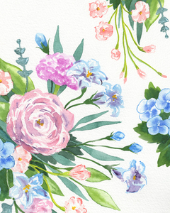 Fresh Pastel Colors Watercolor Flowers Bouquet IV