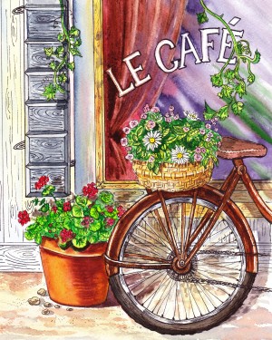 French Cafe And Bicycle With Basket
