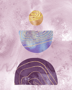 Gold Blue Purple Boho Style Shapes On Marble Ston