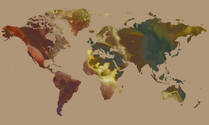 Green Brown Beige Colorful World Map Silhouet