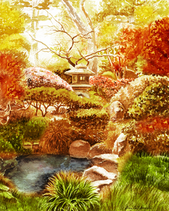 Beautiful Season In Japanese Garden Fall Watercolor Autumn