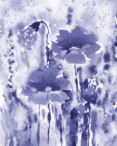 Poppies In The Garden Purple Blue Watercolor
