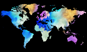 Raibow On Dark Colorful World Map Silhouette