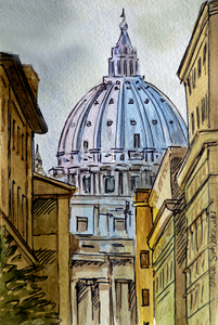 Saint Peters Basilica Vatican Italy Watercolo