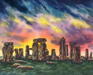 Stonehenge Sunset Wiltshire  England Watercol