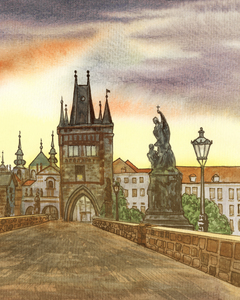 Sunset Over Charles Bridge Czech Republic Pra