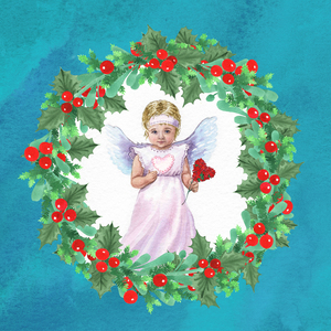 Turquoise Blue And Christmas Wreath With Ange