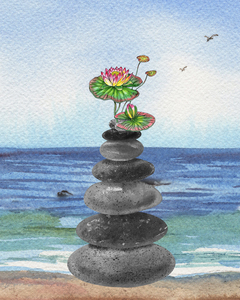 Water Lily Flower And Zen Rocks Cairn On The jpg 1652389699.8158
