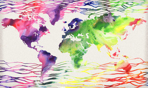 Watercolor Gentle Waves World Map Painting Ar