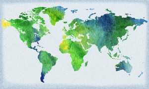 Watercolor Silhouette World Map Peaceful Green 