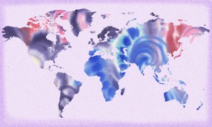 Watercolor Silhouette World Map Lilac Blue And Purple