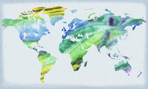 Watercolor Map Of Colorful World Silhouette III