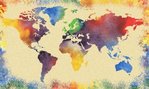 Watercolor World Map Vintage Rainbow
