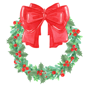 Wreath With Red Cute Bow Christmas Holiday De