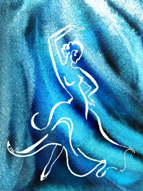 Cool Blue Flamenco Dance Abstract Watercolor 