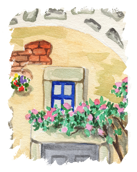 Antique Old Ancient Retro Window Watercolor 3 Print