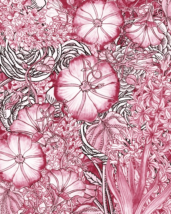 Watercolor Botanical Flowers Garden Pink Flowerbed VI