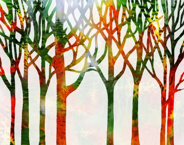 Watercolor Forest Silhouette Fall Print