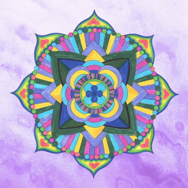 Hand Painted Mandala Watercolor Meditation on Purple