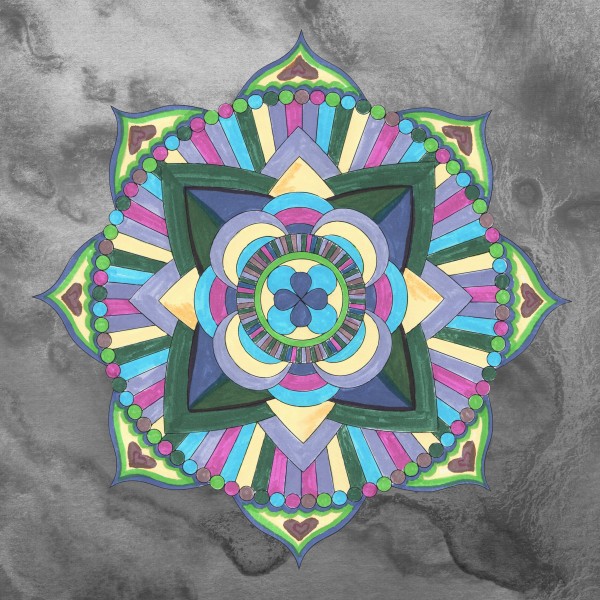 Hand Painted Mandala Watercolor Meditation On Gray Print
