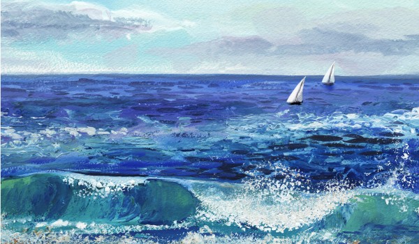Two Boats In The Ocean Seascape Painting