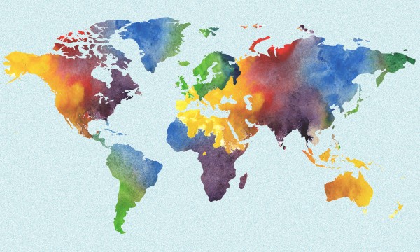 Bright Watercolor Map Of The World Téléchargement Numérique