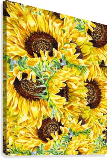 The Field Of Watercolor Sunflowers Pattern Canvas Print