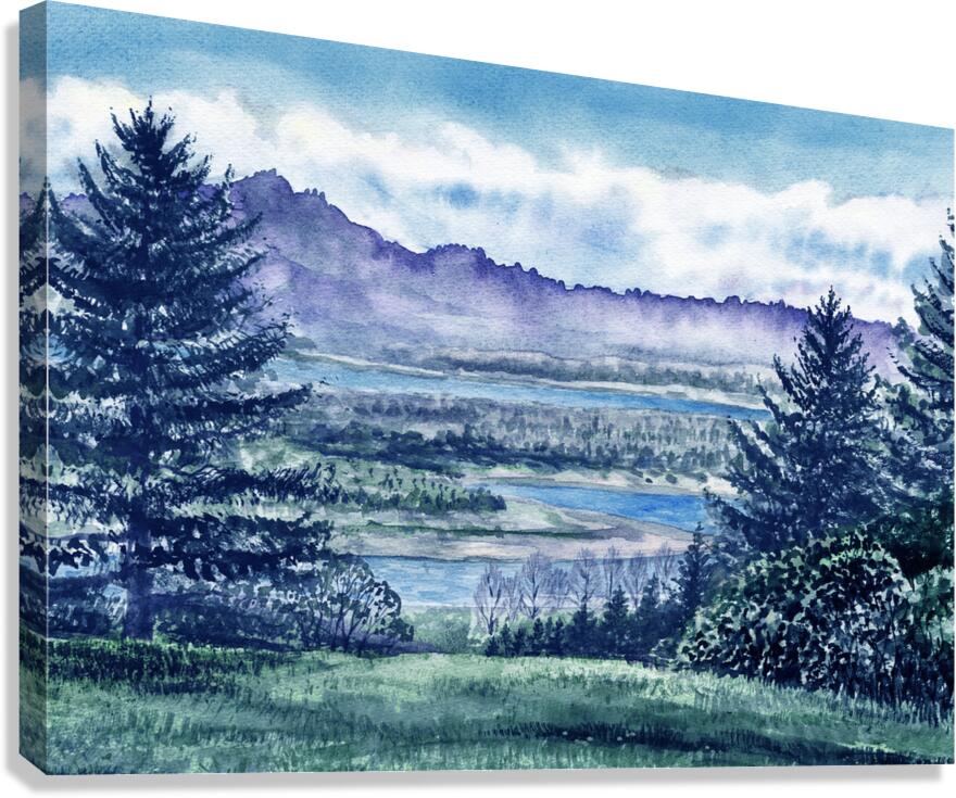 Cool Colors Landscape Watercolor 13 by Irina Sztukowski Wall Art