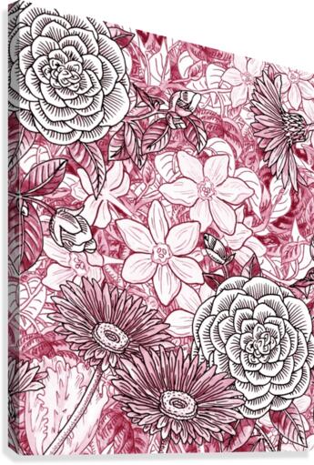Watercolor Botanical Flowers Garden Pink Flowerbed I Canvas Print