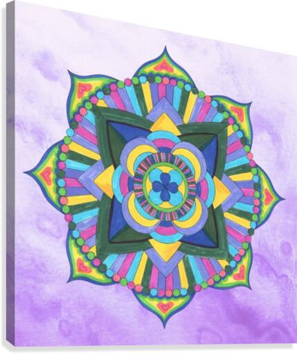 Hand Painted Mandala Watercolor Meditation on Purple  Canvas Print