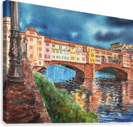 Italy Florence Ponte Vecchio Watercolor  Canvas Print