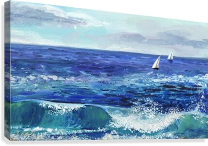 Two Boats In The Ocean Seascape Painting  Canvas Print