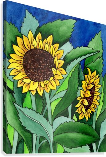 Garden Of Sunflowers Watercolor Painting Batik Style   Canvas Print