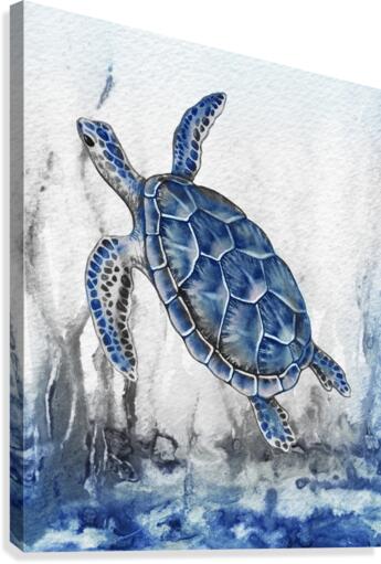 Watercolor Giant Turtle In Abstract Seaweed And Water IX Canvas Print