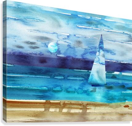 Beach House Art Sailboat At The Ocean Shore Seascape Painting V Canvas Print