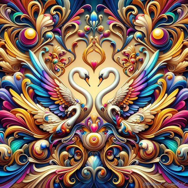 Symmetrical Swans by Michael Woodard by Michael Woodard