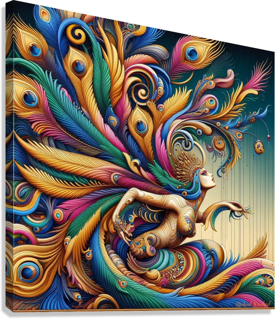 Elaborate Peacock’s Tail by Michael Woodard  Canvas Print